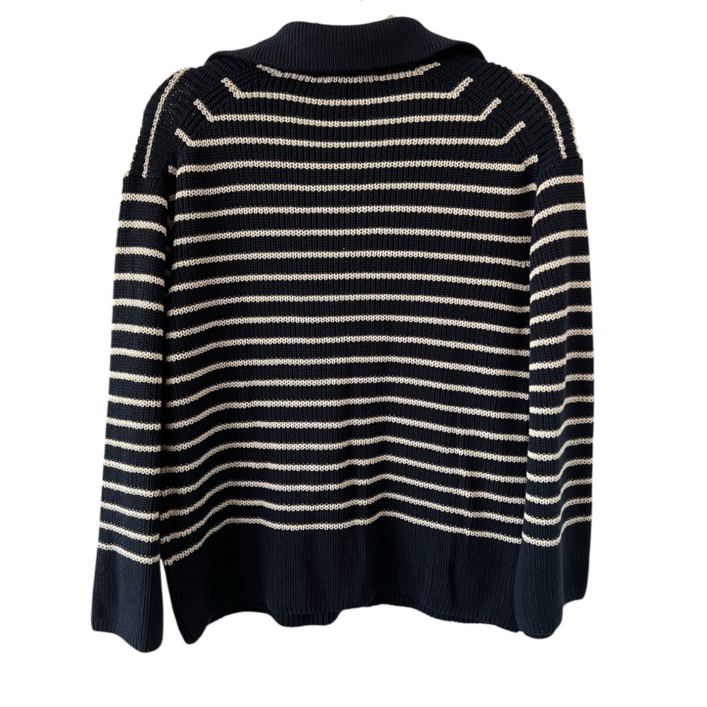 J. Crew Navy Striped Collared Cotton Knit Sweater | Size Small - Picture 4 of 7